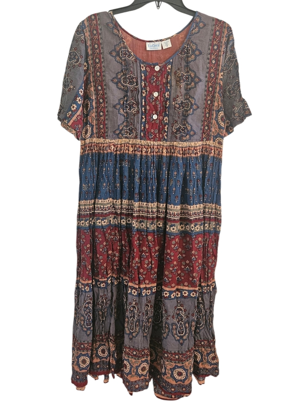 La Cera 100% Cotton Maxi Dress Floral Print Boho Tie Back Sz M